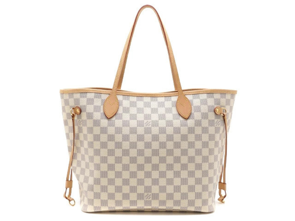 LOUIS VUITTON Neverfull Tote Bag Damier Azur White Rose Pink Pouch